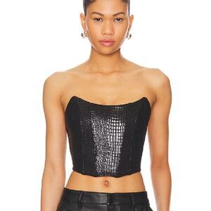 Superdown tawny faux suede top Black Bustier Cropped corset Revolve NWT M